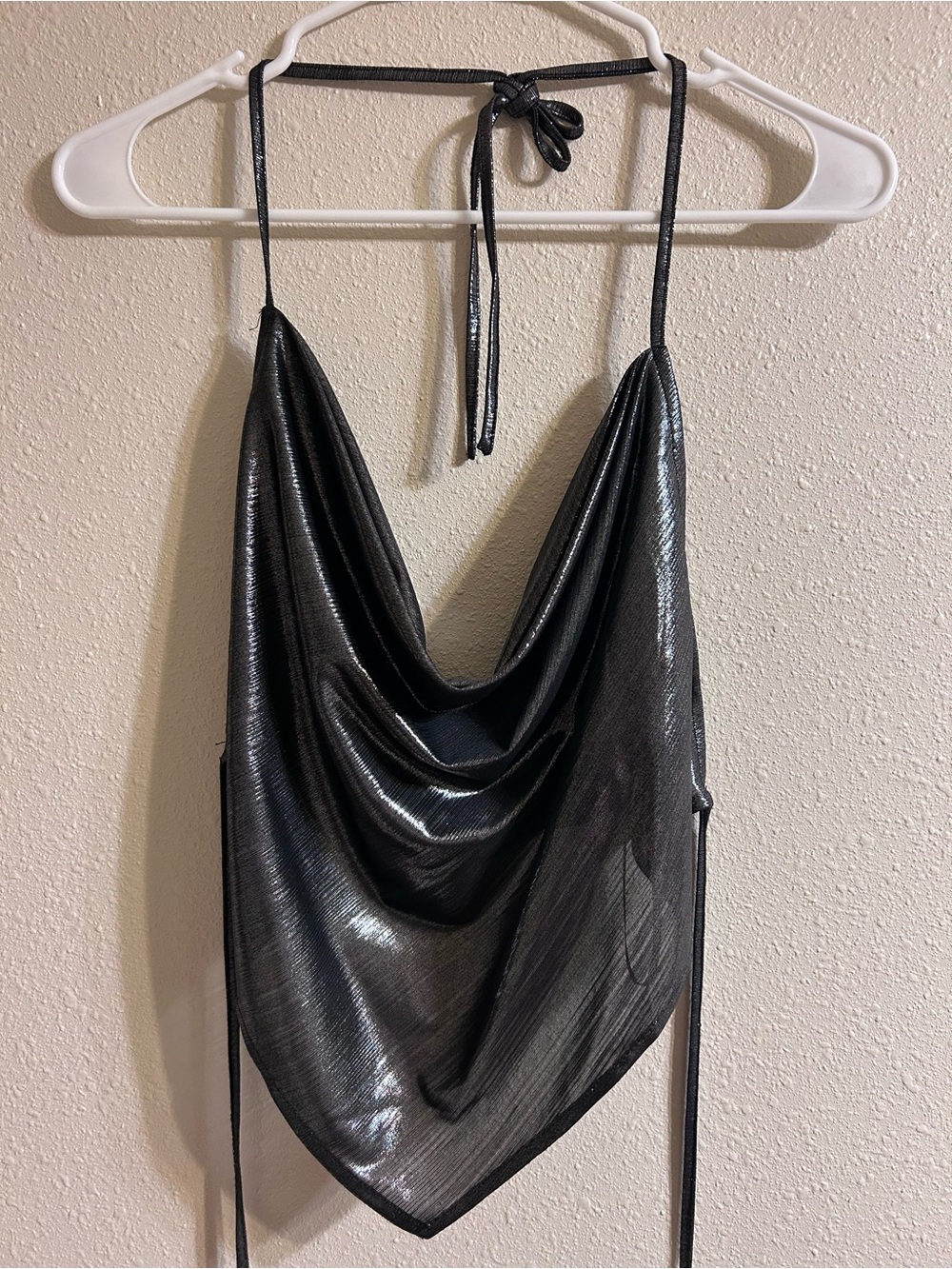 Forever21 Metallic Gunmetal Silver Cowl Neck Halter Top, Women’s Small Party Top
